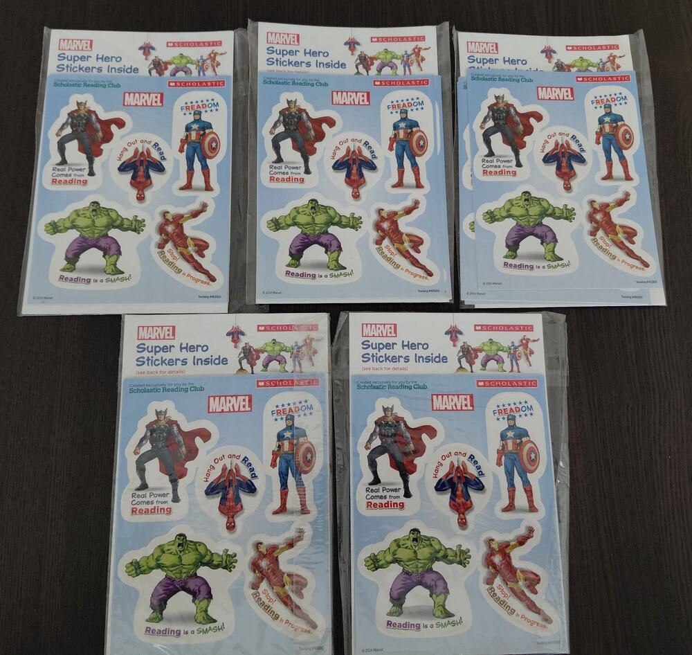 Lot of 5 Marvel Avengers Scholastic Reading Club Sticker Sheets Thor Hulk New